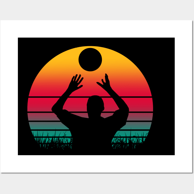 Travel back in time with beach volleyball - Retro Sunsets shirt featuring a player! Wall Art by Gomqes